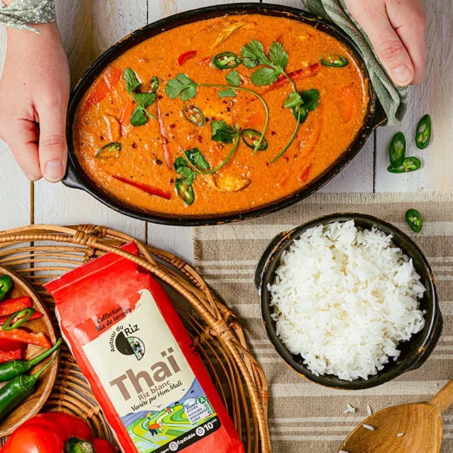 Riz thaï blanc bio équitable 500 g et curry thaï aux légumes