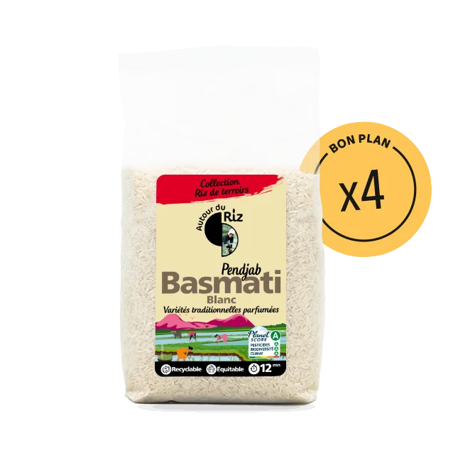 Riz Basmati blanc bio équitable - 4 sachets de 2 kg