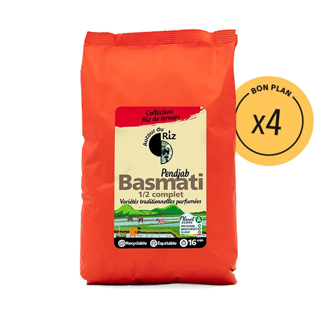 Riz Basmati demi-complet bio équitable - 4 sachets de 2 kg